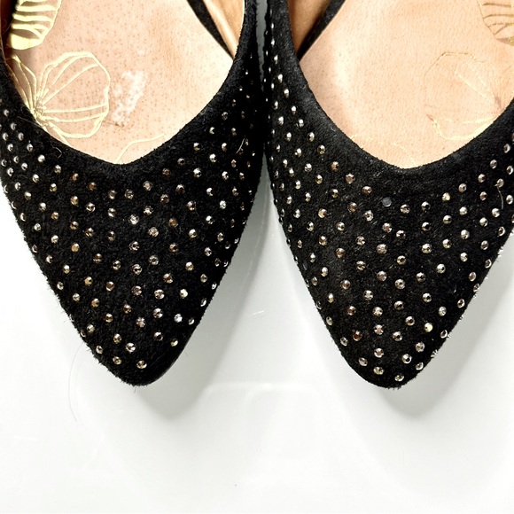 YELLOWBOX Black Suede Leather Pointy Toe Flats Sparkle Studs 7 - Picture 2 of 7